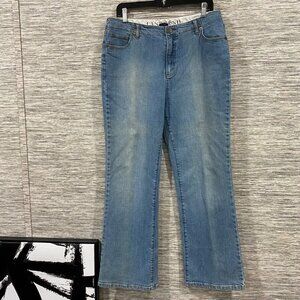 Lands End Womens Mid Rise Bootcut Stretch Denim Jeans Size 14 Medium Wash Cotton